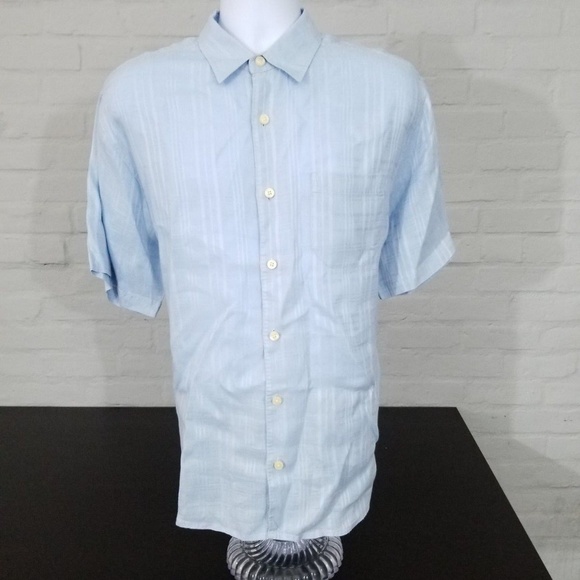 TOMMY BAHAMA Mens Button Down Blue Sz L 100% LINEN - Picture 2 of 7